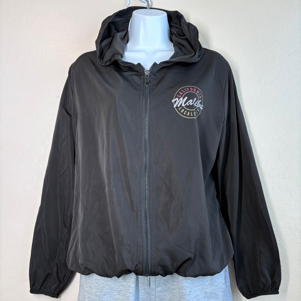Brandy Melville Malibu California Lightweight Zip Up Hooded Jacket Fits‎ Med/Lg